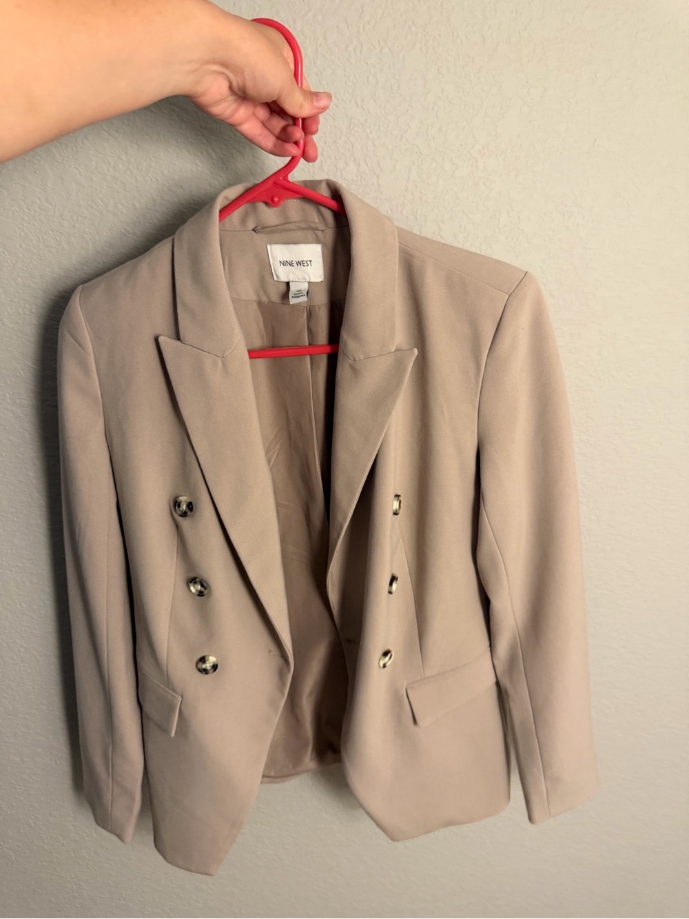 Nine West Beige Double-Breasted Blazer with Gold Buttons